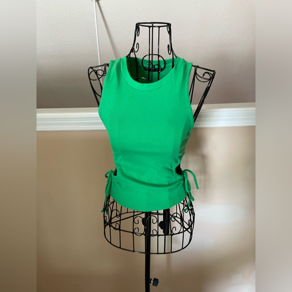 Green cut out tank top